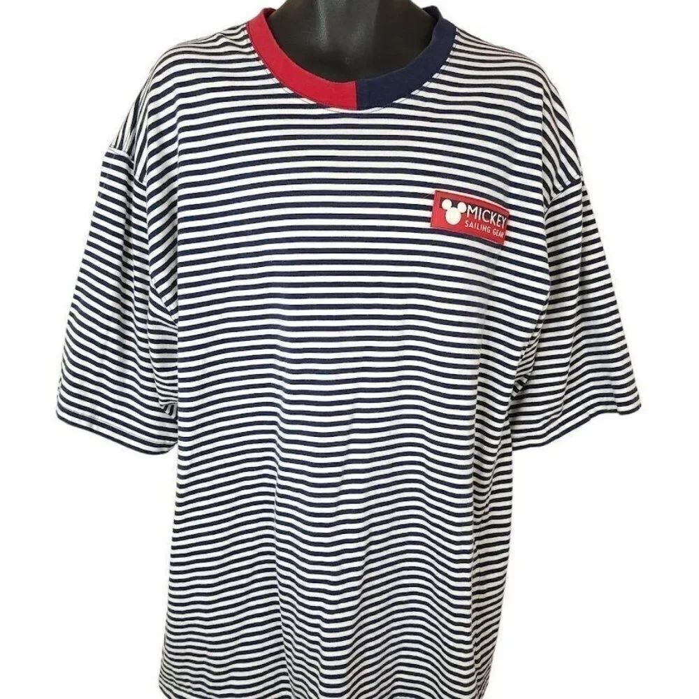 Mickey Sailing Gear T Shirt Vintage 90s Disney Striped Vaporwave Mens Size 2XL